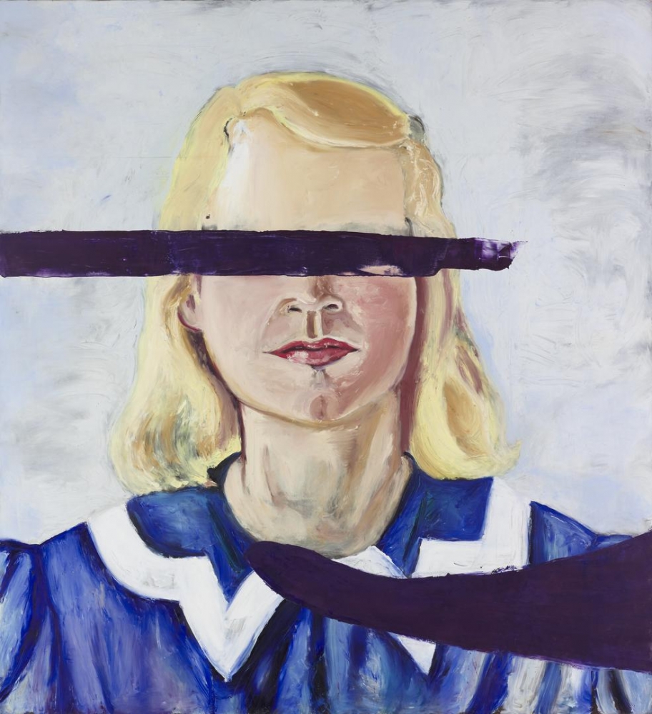Oil and wax on canvas painting of a Large Girl with No Eyes by Julian Schnabel