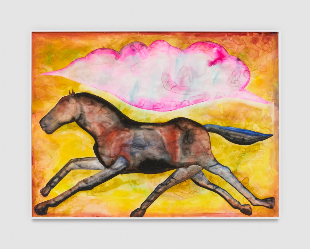 Watercolor on paper painting of a horse underneath a cloud by Francesco Clemente