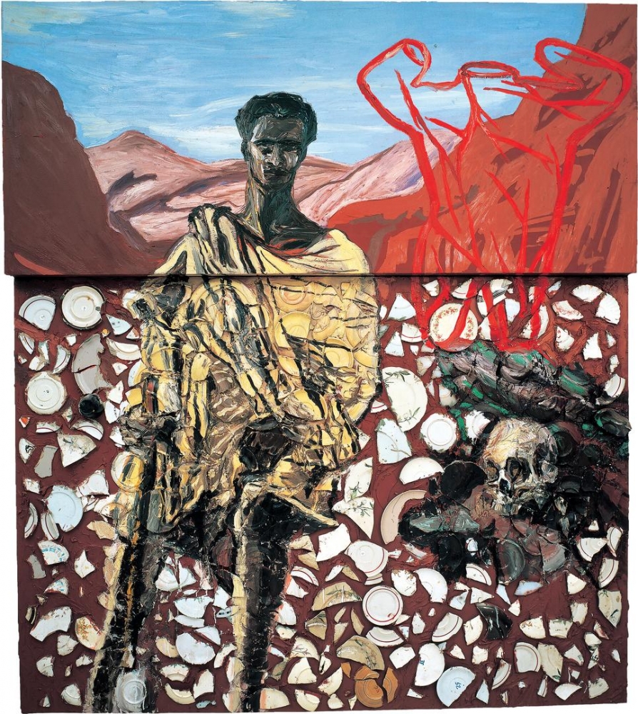 Plate painting of St. Francis by Julian Schnabel