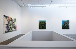 An installation view of Jorge Galindo and Julian Schnabel's exhibition Flower Paintings