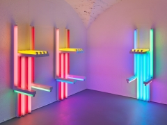 Installation view,&nbsp;Dan Flavin, to Lucie Rie and Hans Coper, master potters,&nbsp;Vito Schnabel Gallery, St. MoritzArtwork &copy; Stephen Flavin / Artists Rights Society (ARS), New York; Courtesy the Estate of Dan Flavin and Vito Schnabel Gallery; Photo by Stefan Altenburger