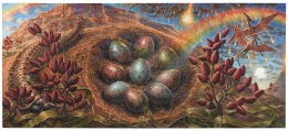 nest of multicolored dinosaur eggs