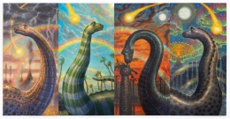 4 panels of dinosaurs