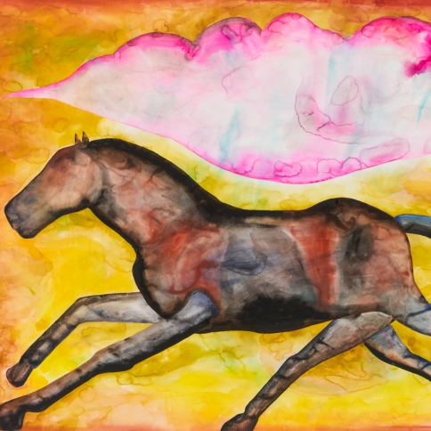 Watercolor on paper painting of a horse underneath a cloud by Francesco Clemente