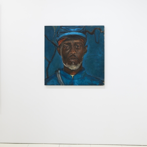 Michael K. Williams depicted as a Civil War Buffalo Soldier by Chaz Guest. Oil and Japanese Sumi ink on linen, 2021