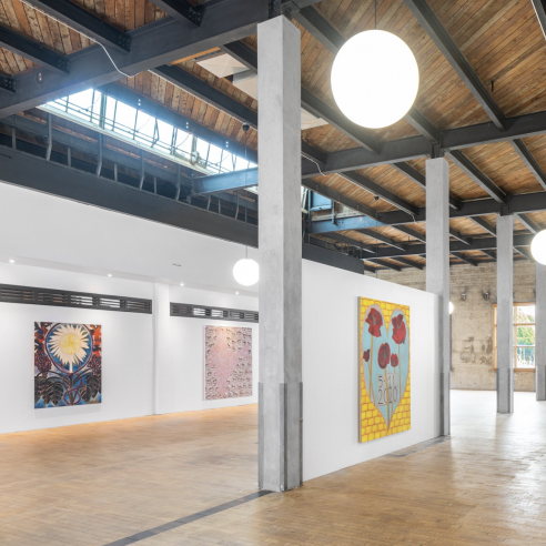 Installation view of Francesco Clemente, Twenty Years of Painting: 2001 – 2021 at the Old Santa Monica Post Office