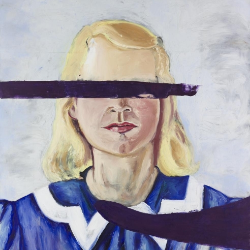 Oil and wax on canvas painting of a Large Girl with No Eyes by Julian Schnabel