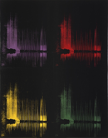 Multicolored acrylic on black silkscreen on canvas by Andy Warhol