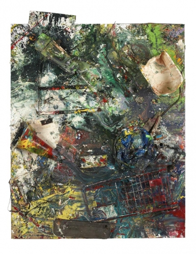 Trash and paint on canvas by Dan Colen